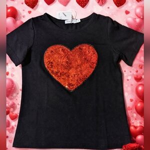 Black Tee with Sequi  Red Heart Kids And Youth
